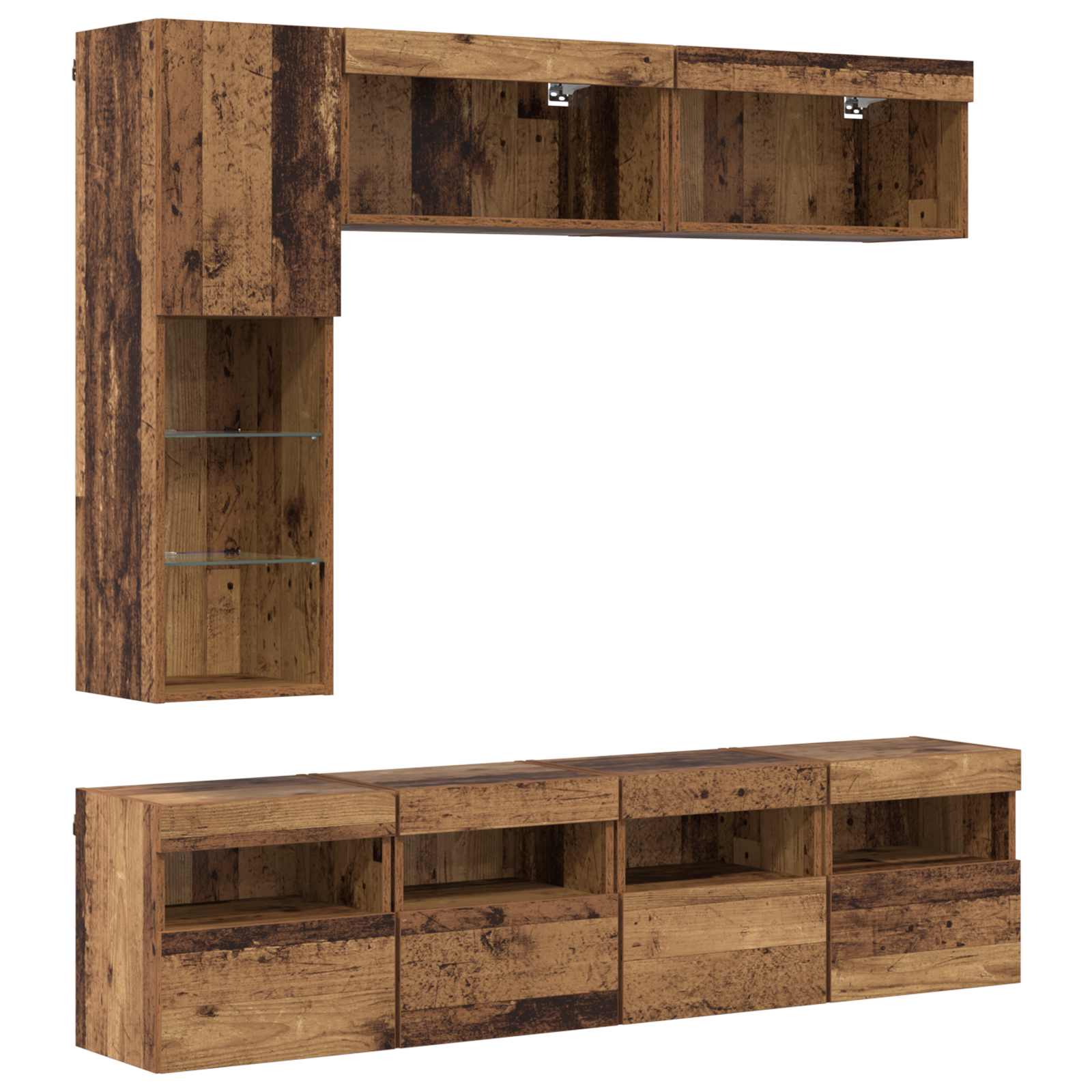 Mueble de TV con LED 7 pcs Madera vieja Madera de ingeniería