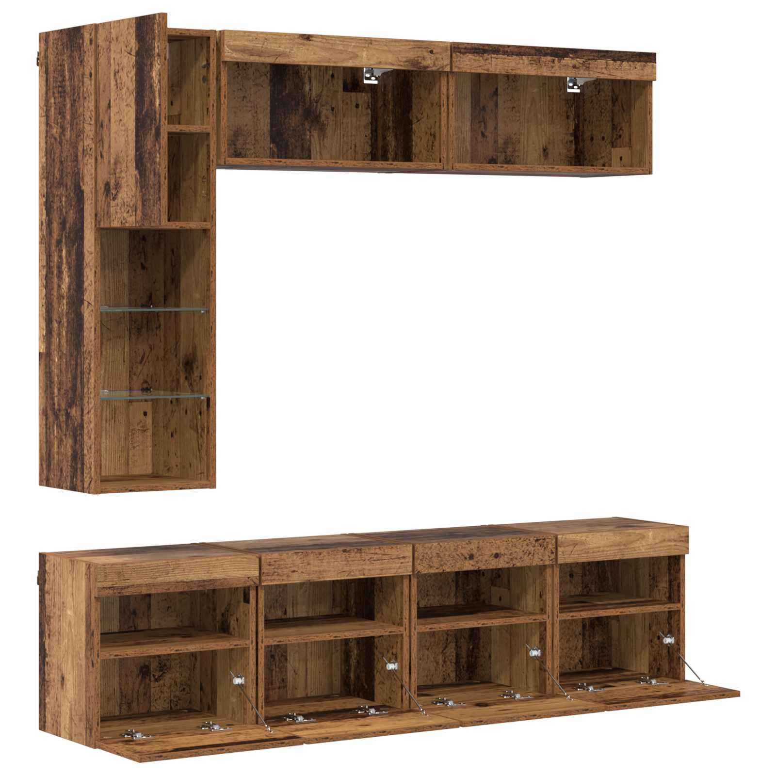 Mueble de TV con LED 7 pcs Madera vieja Madera de ingeniería