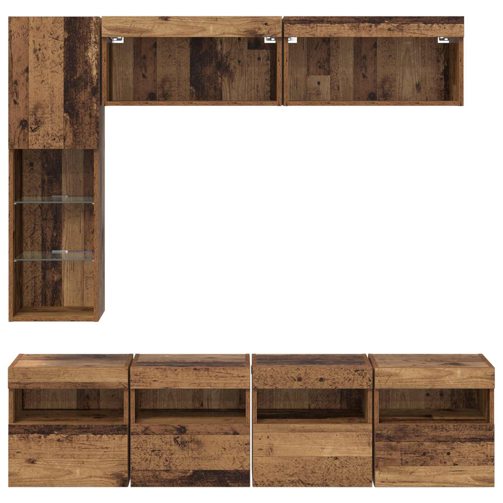 Mueble de TV con LED 7 pcs Madera vieja Madera de ingeniería