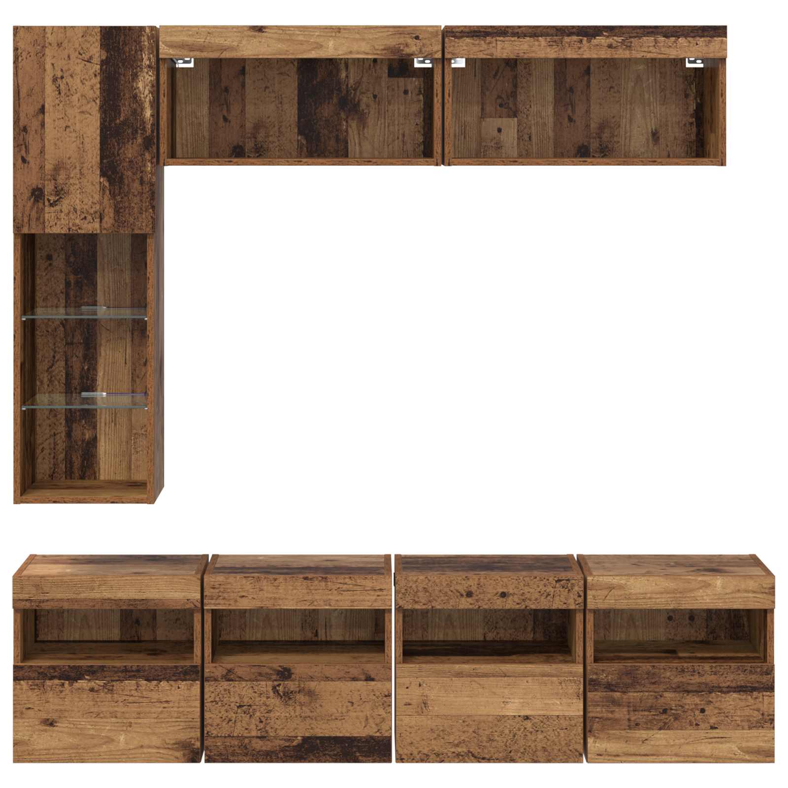 Mueble de TV con LED 7 pcs Madera vieja Madera de ingeniería