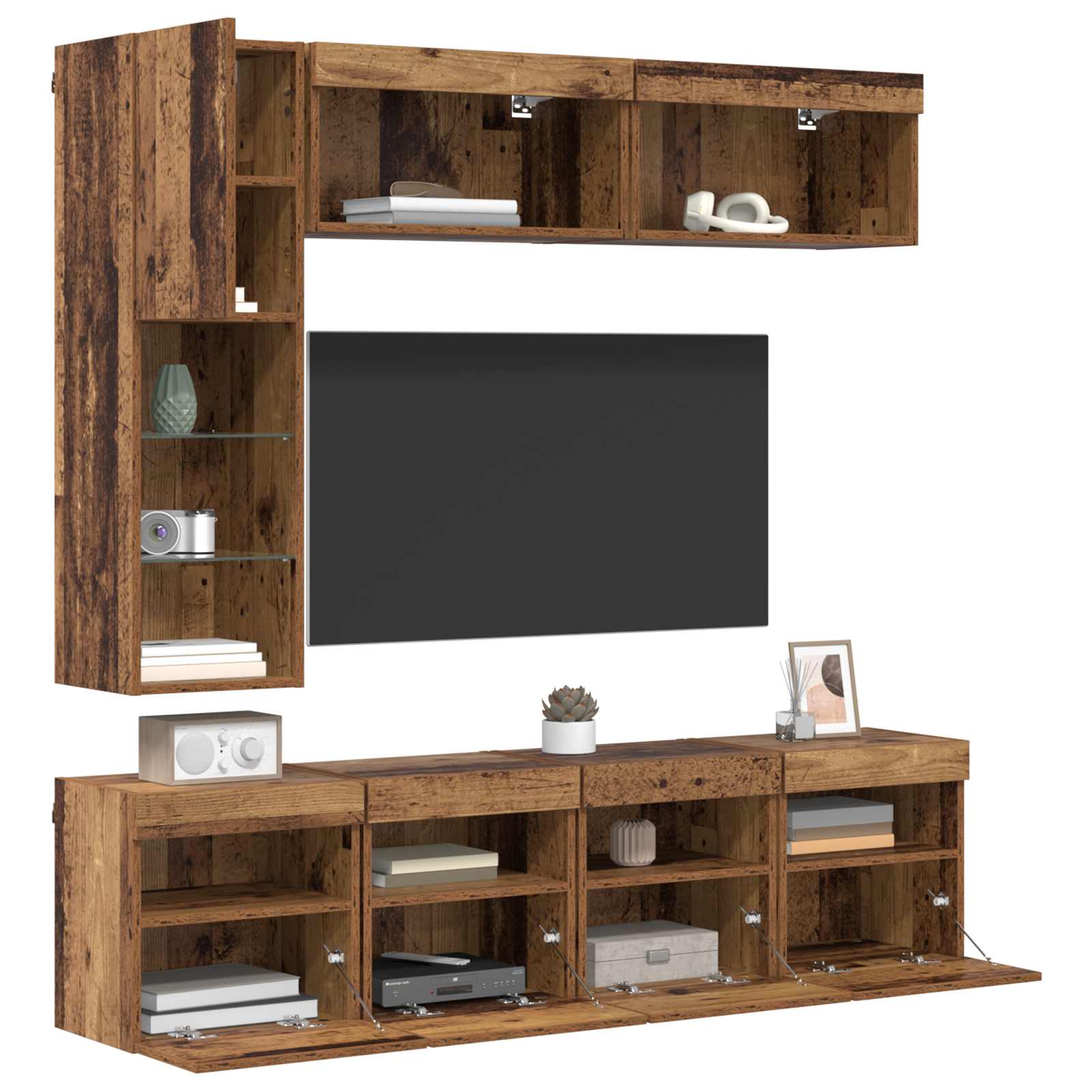 Mueble de TV con LED 7 pcs Madera vieja Madera de ingeniería