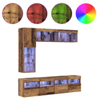 Mueble de TV con LED 7 pcs Madera vieja Madera de ingeniería