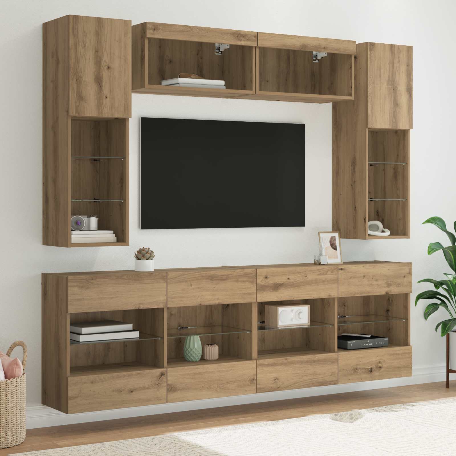 Conjunto de mueble para TV de pared 4 pcs brillante
