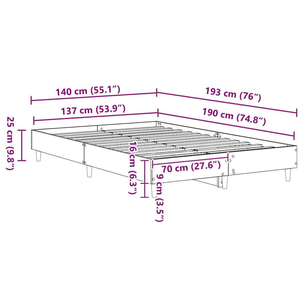 Estructura de cama 137 x 190 cm Madera de ingeniería