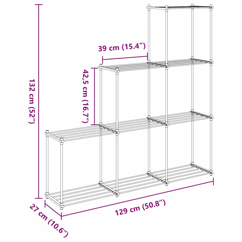 Estante tubular con almacenamiento 129 x 27 x 132 cm Aluminio