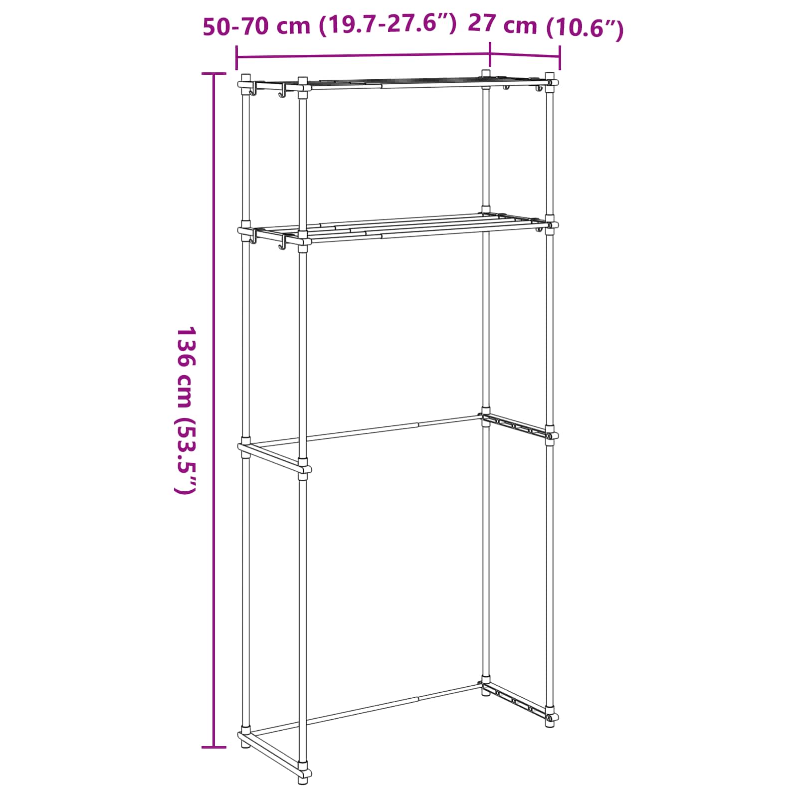 Estante para lavadora 70 x 27 x 136 cm Aluminio