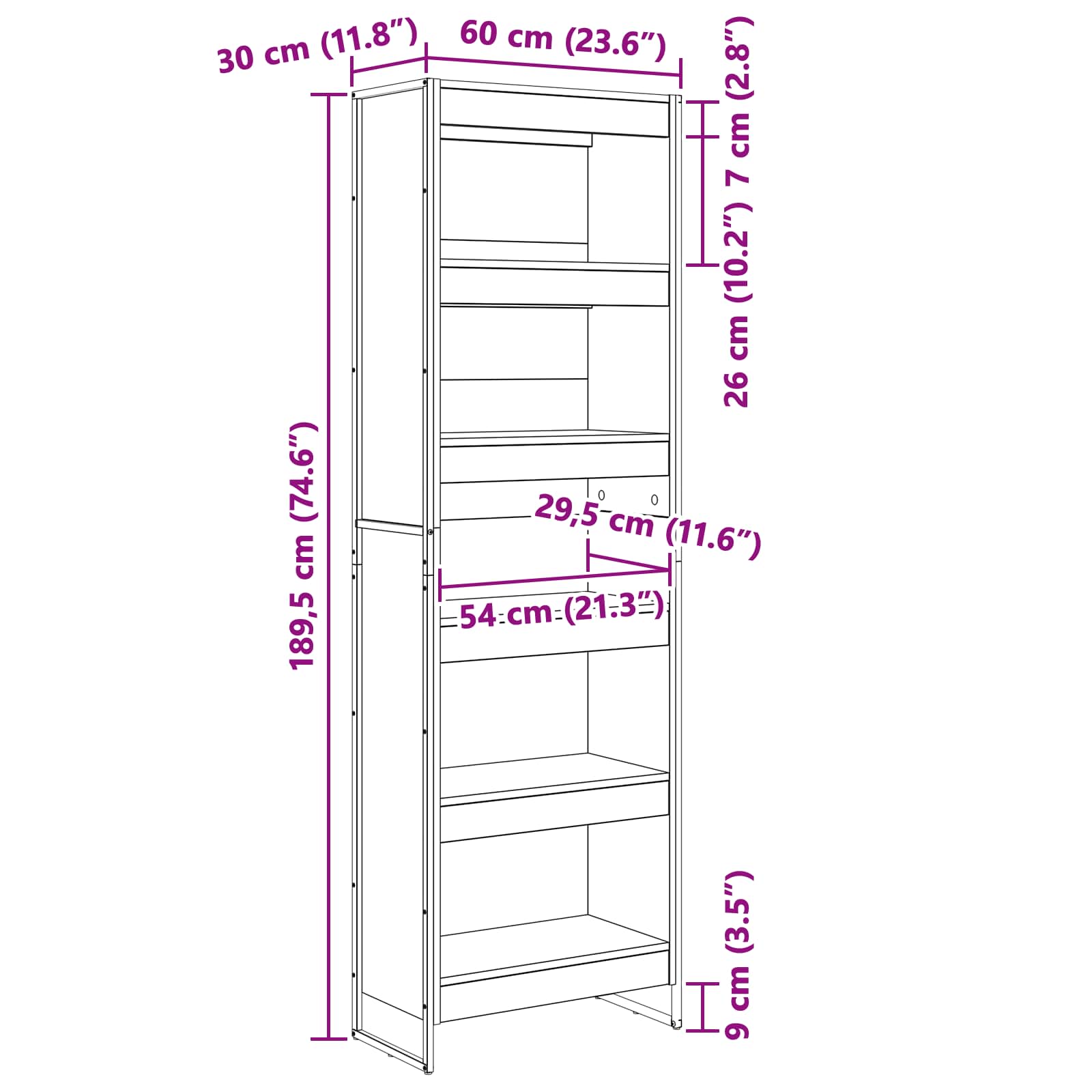 Estantería para libros 2 pcs Gris Sonoma 60 x 30 x 189,5 cm