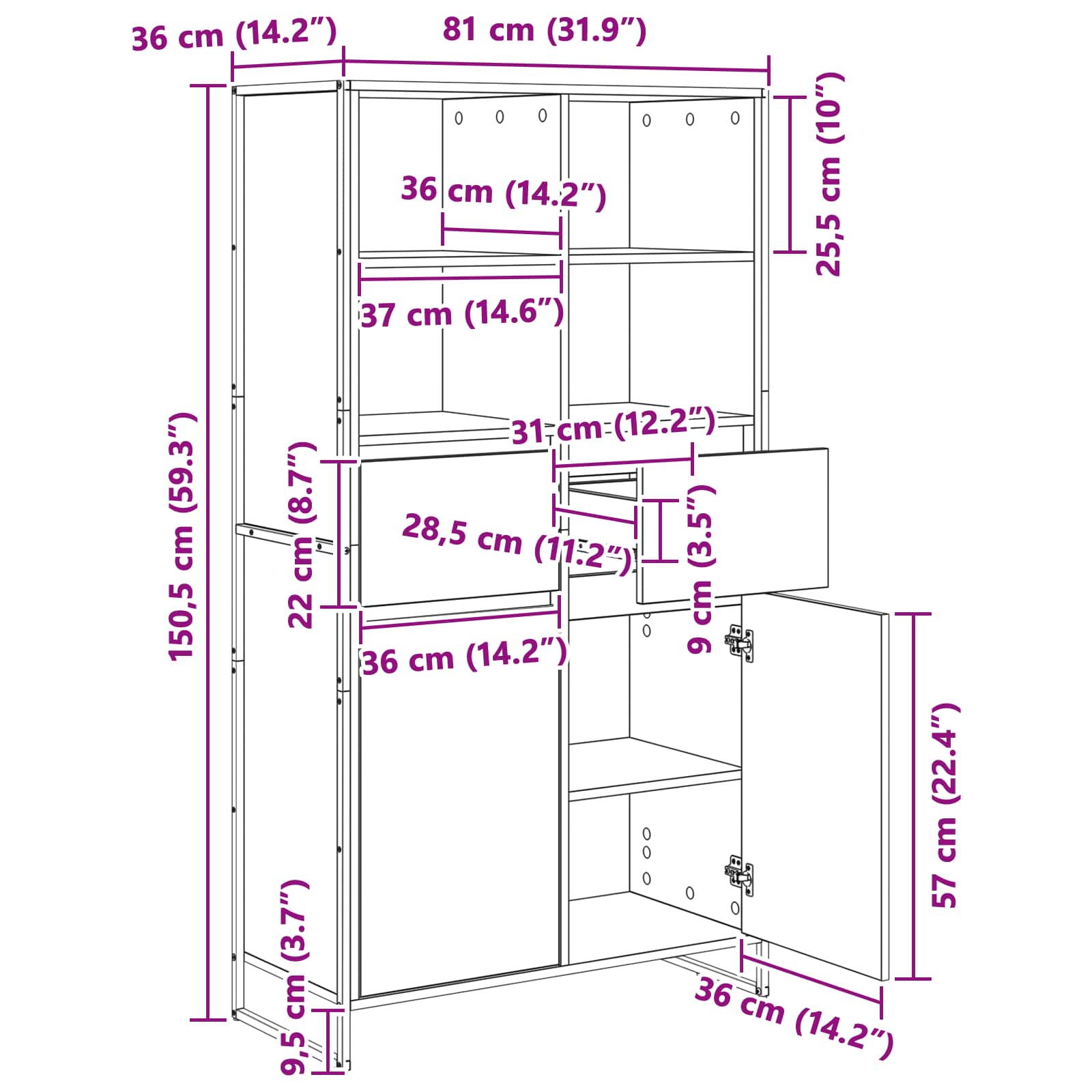 Vitrina 2 pcs Sonoma 81 x 36 x 150.5 cm Madera contrachapada