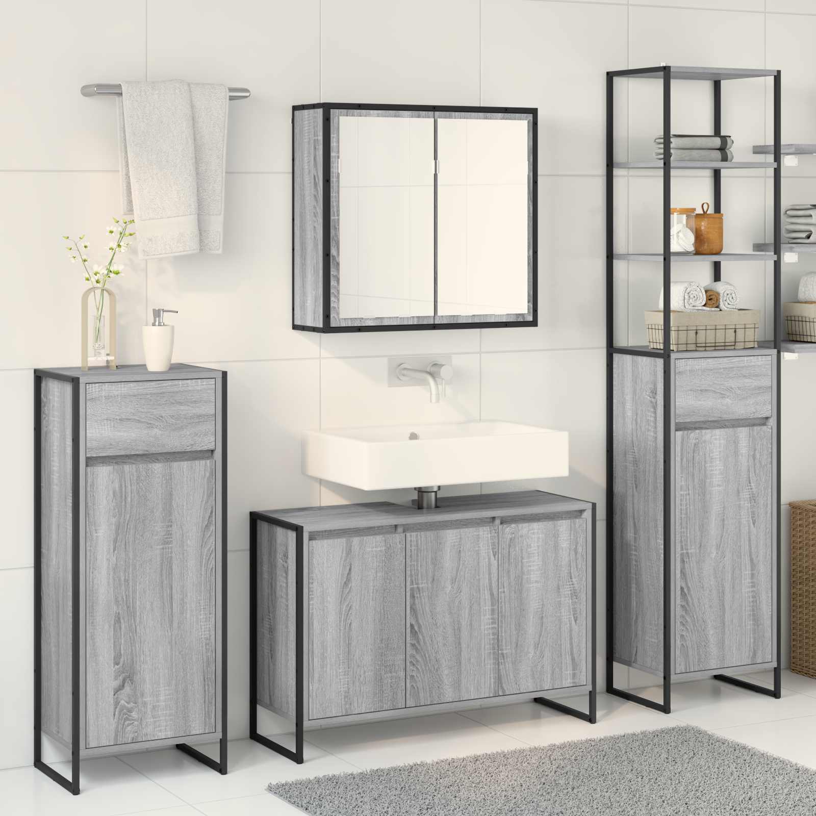 Juego de muebles de baño Gris Sonoma Madera de ingeniería