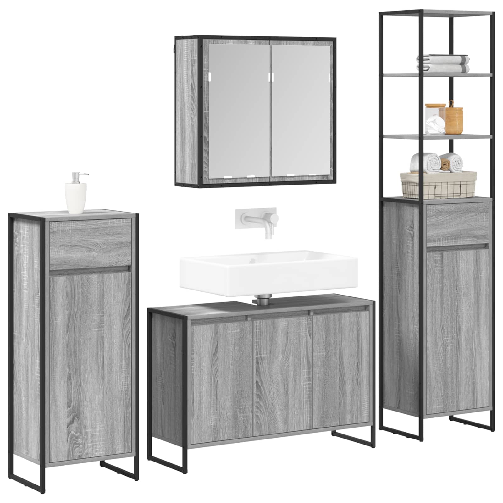 Juego de muebles de baño Gris Sonoma Madera de ingeniería