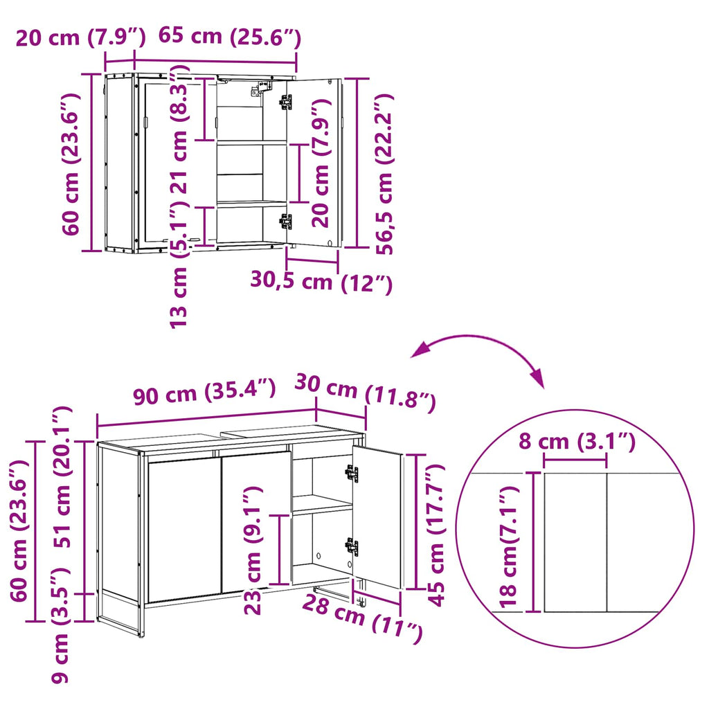 Juego de muebles de baño Gris Sonoma Madera de ingeniería