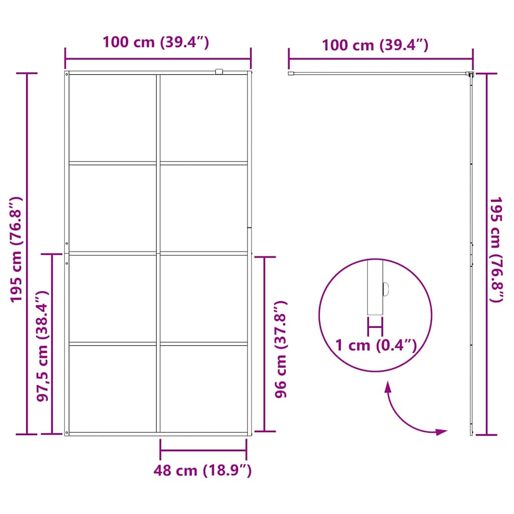Pared de Ducha Walk-in Dorado 100 x 195 cm vidrio templado