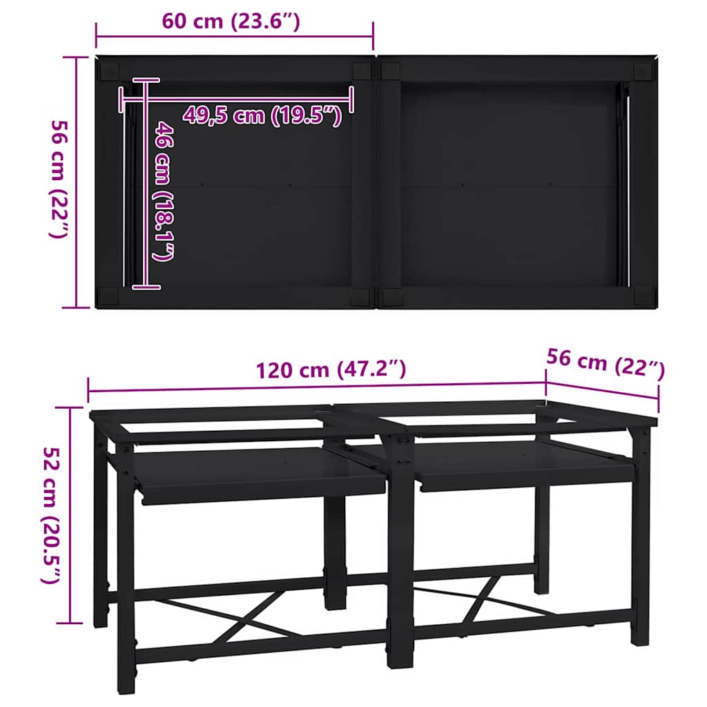 Pedestal para Lavadora 2 pcs Negro 120 x 56 x 52 cm Acero