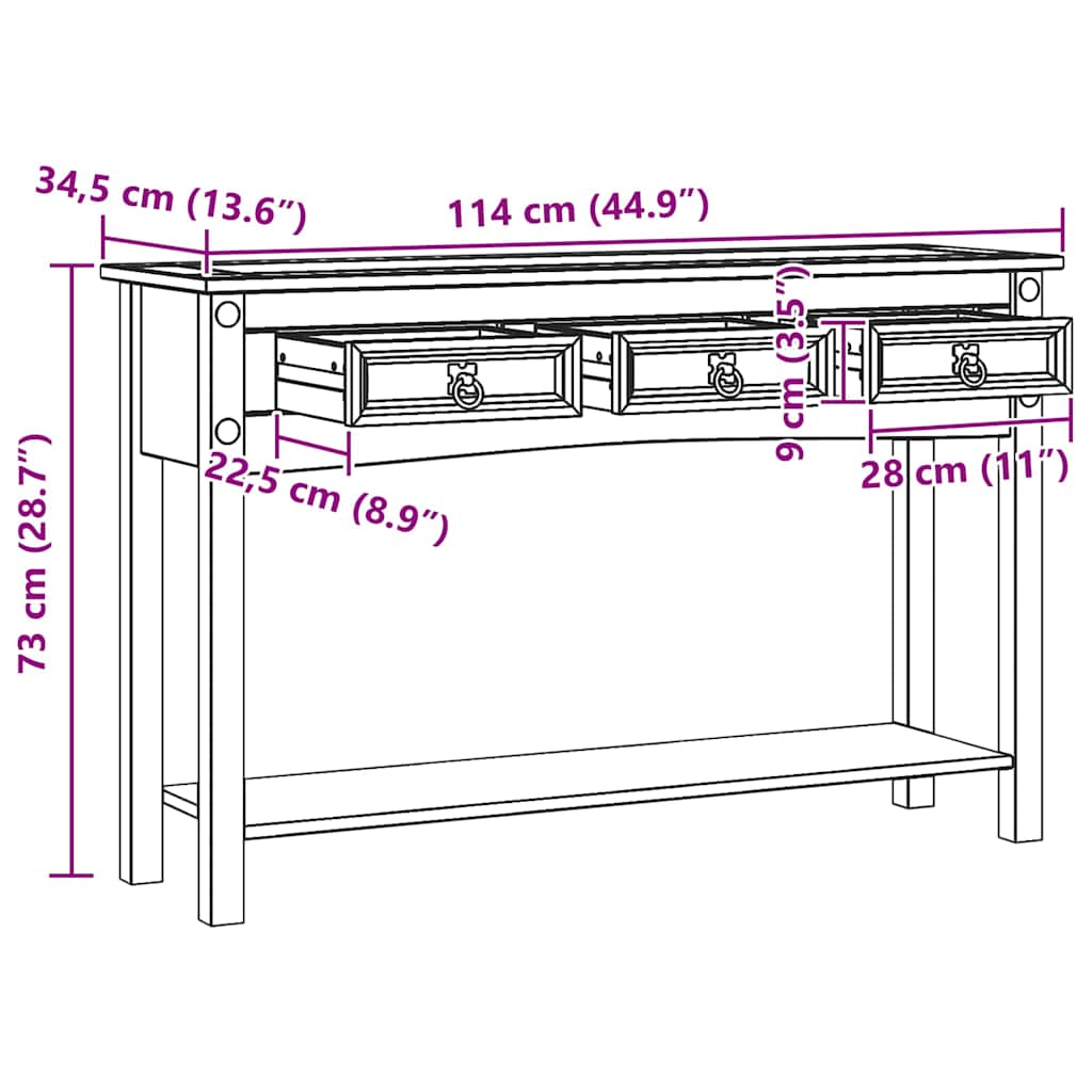 Mesa Auxiliar Corona 114 x 34,5 x 73 cm Madera de pino macizo