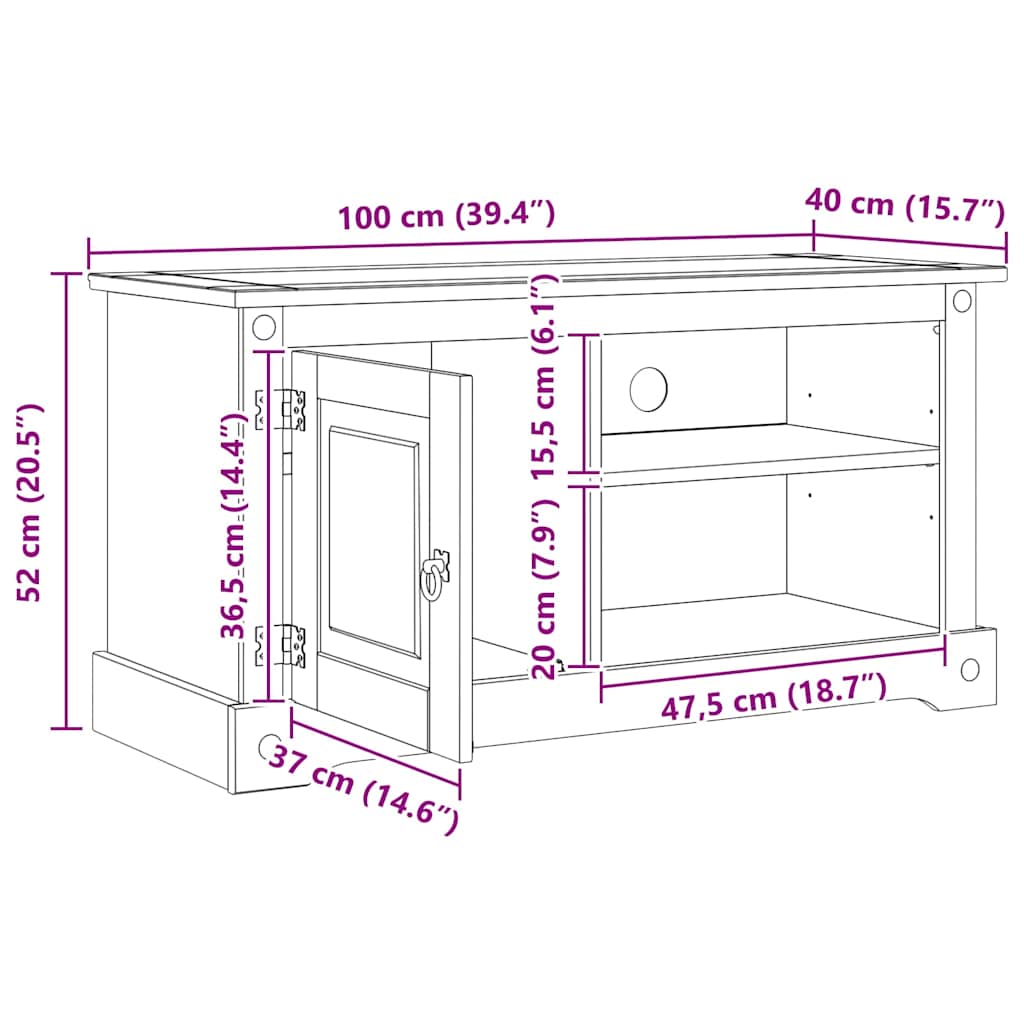Mueble de TV Corona 100 x 40 x 52 cm Madera de pino macizo