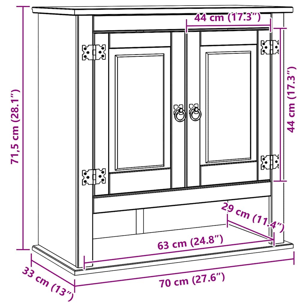 Mueble colgante Corona 70 x 33 x 71,5 cm Madera de pino macizo