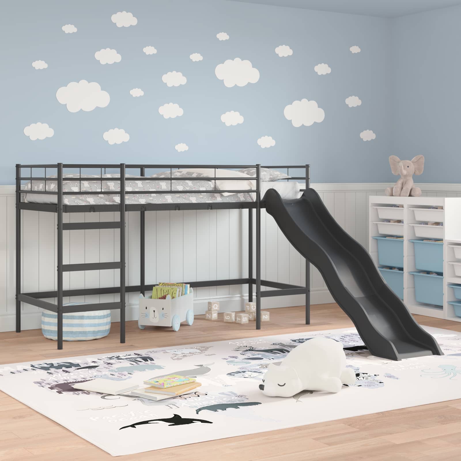 Estructura de litera para niños con tobogán Negro y Antracita