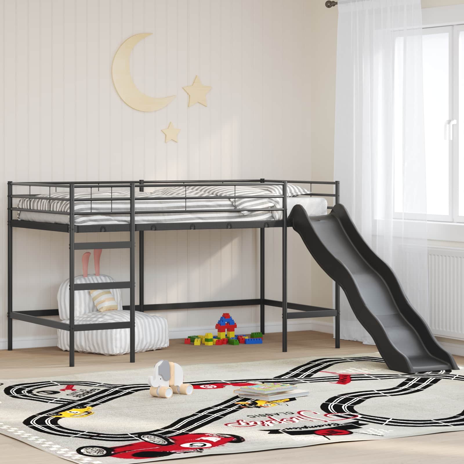 Estructura de litera para niños con tobogán Negro y Antracita
