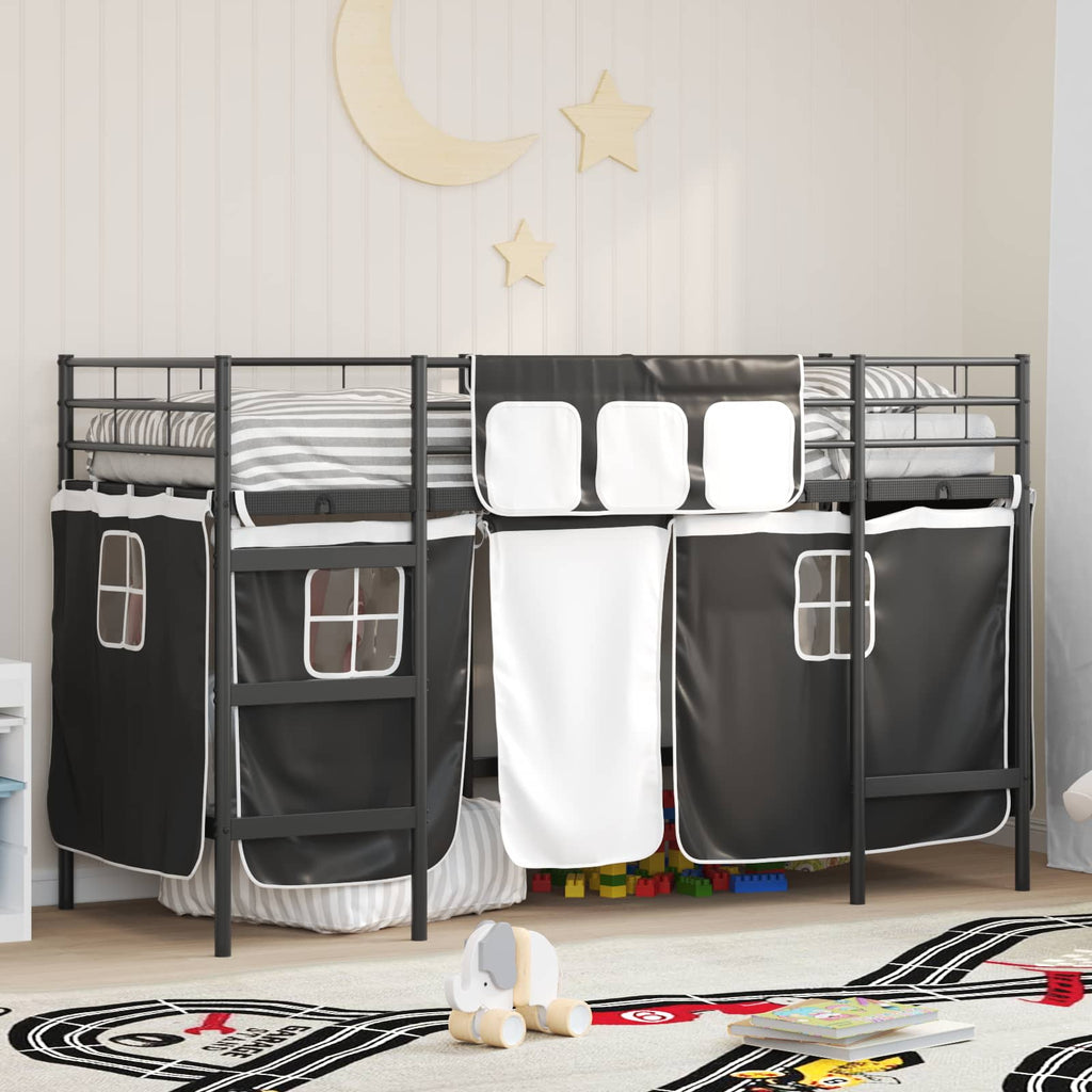 Estructura de Cama Alta para Niños con Cortinas Negro
