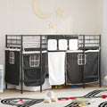 Estructura de Cama Alta para Niños con Cortinas Negro