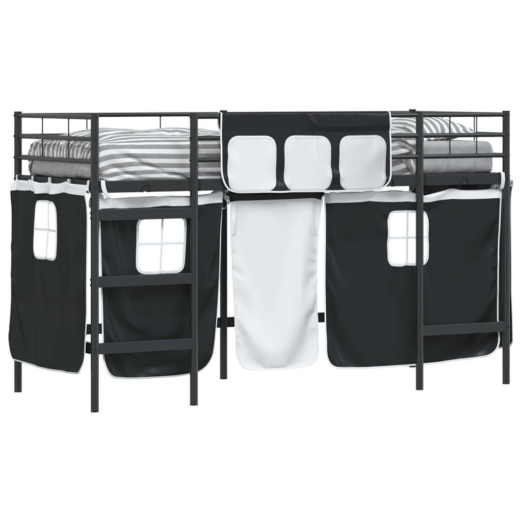 Estructura de Cama Alta para Niños con Cortinas Negro