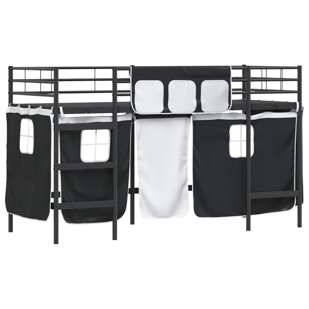 Estructura de Cama Alta para Niños con Cortinas Negro