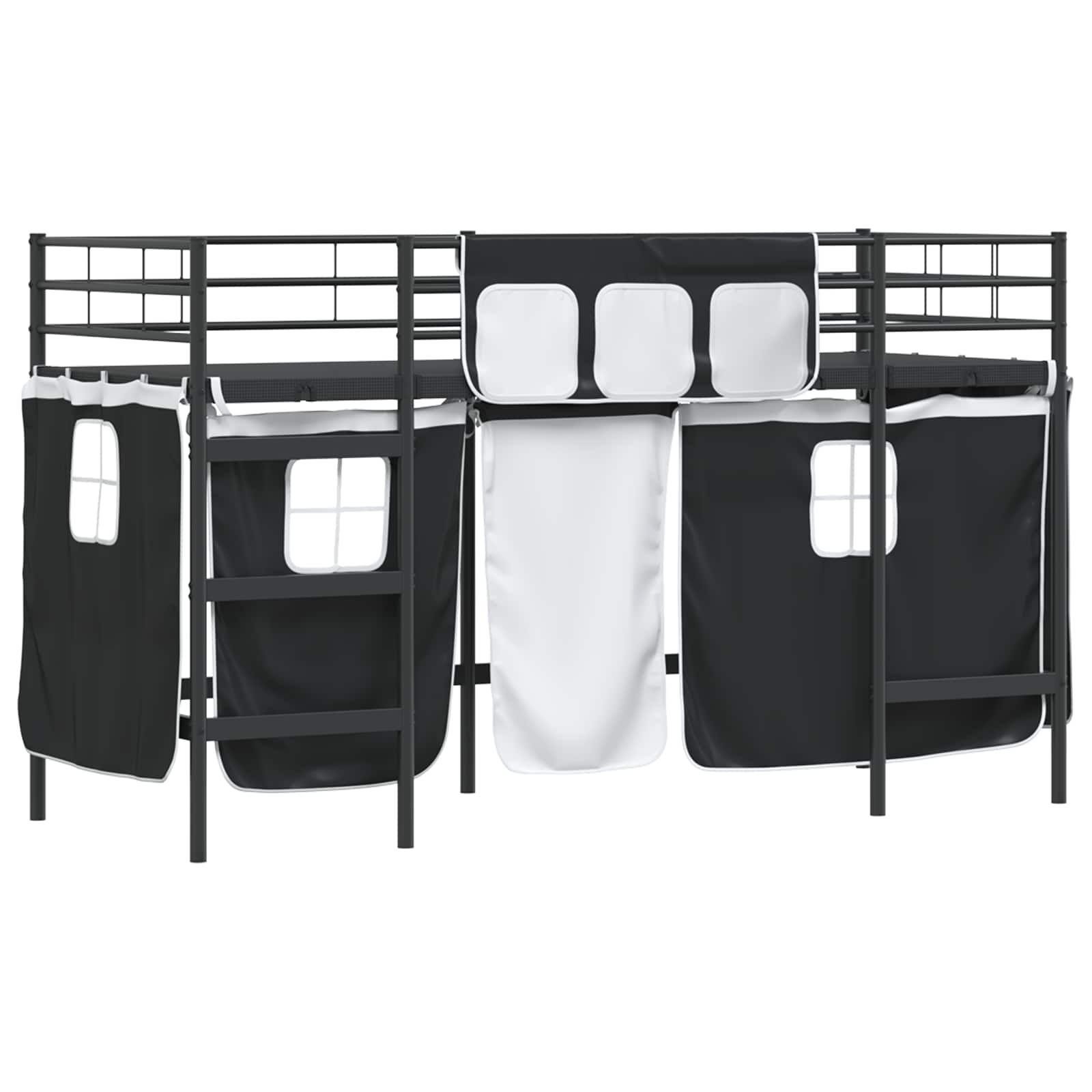 Estructura de Cama Alta para Niños con Cortinas Negro