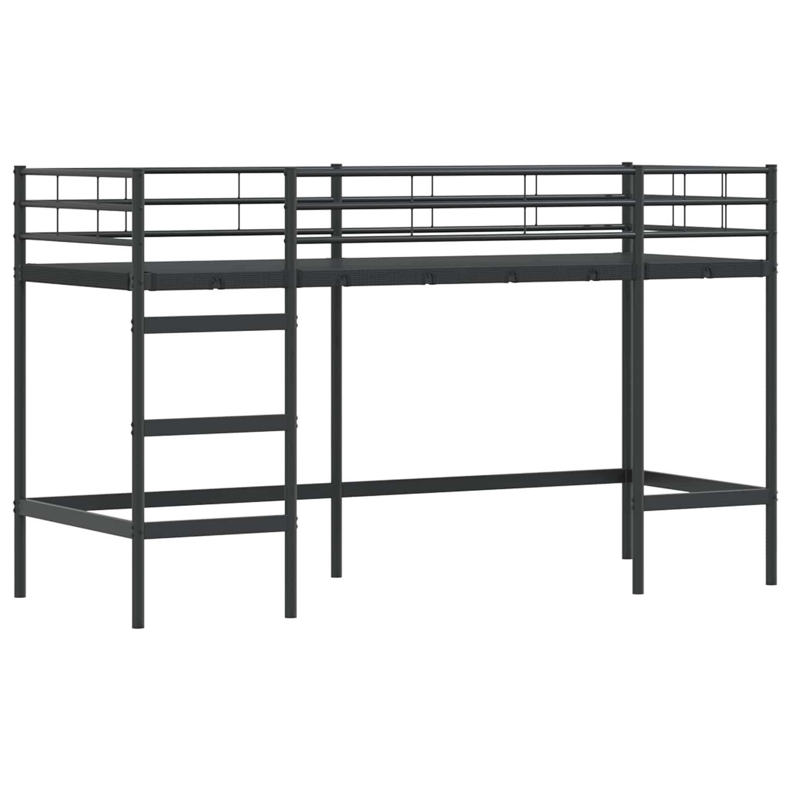 Estructura de Cama Alta para Niños con Cortinas Negro
