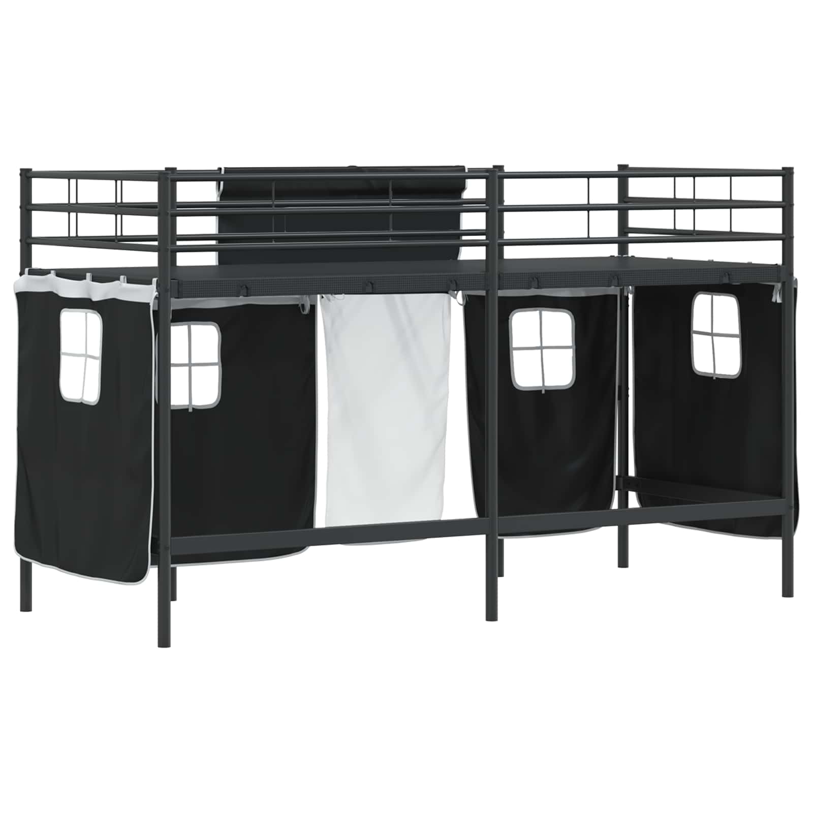 Estructura de Cama Alta para Niños con Cortinas Negro