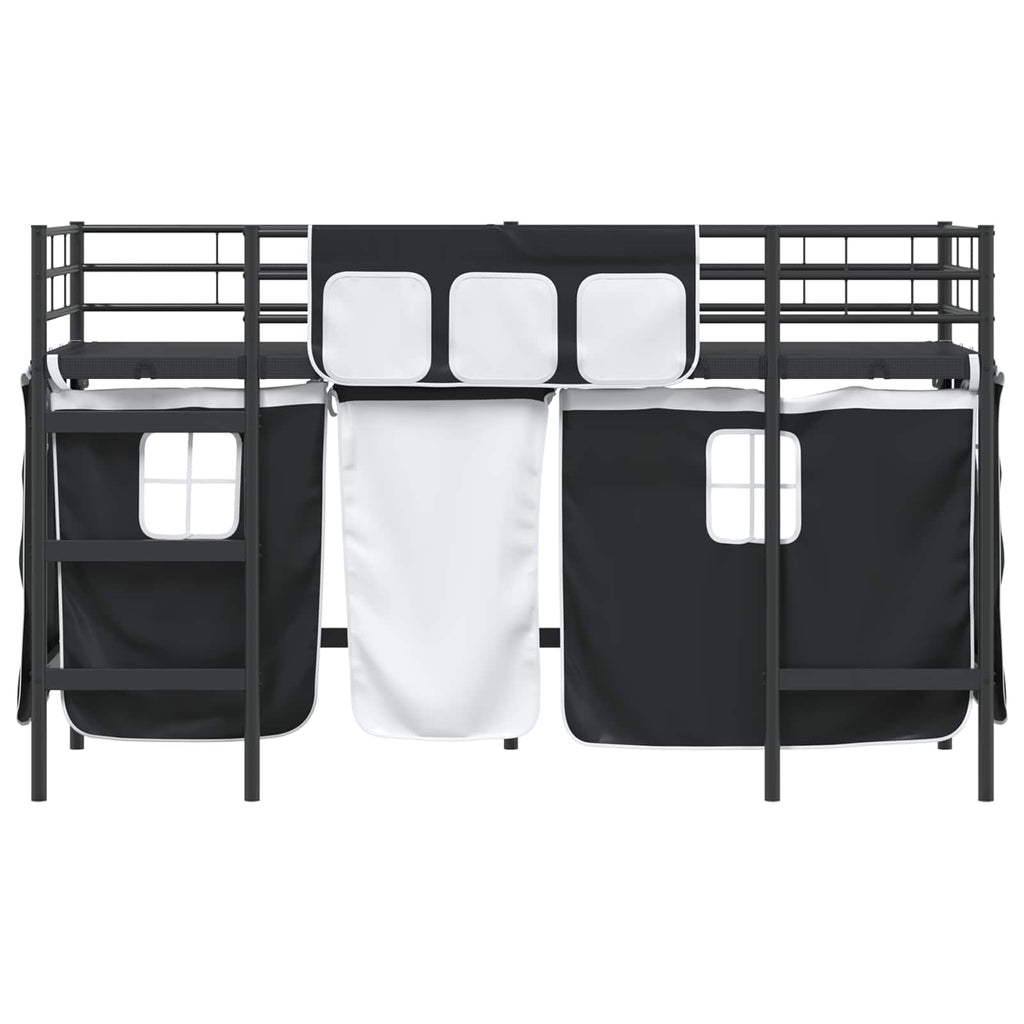 Estructura de Cama Alta para Niños con Cortinas Negro