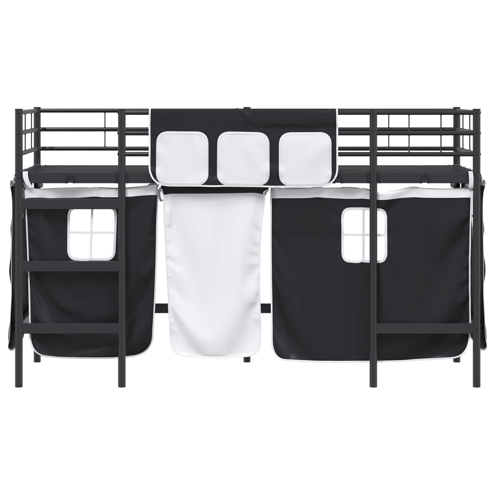 Estructura de Cama Alta para Niños con Cortinas Negro