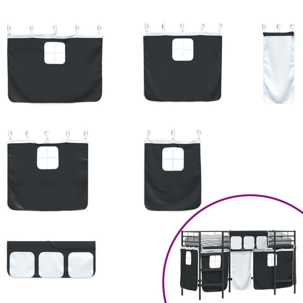 Estructura de Cama Alta para Niños con Cortinas Negro