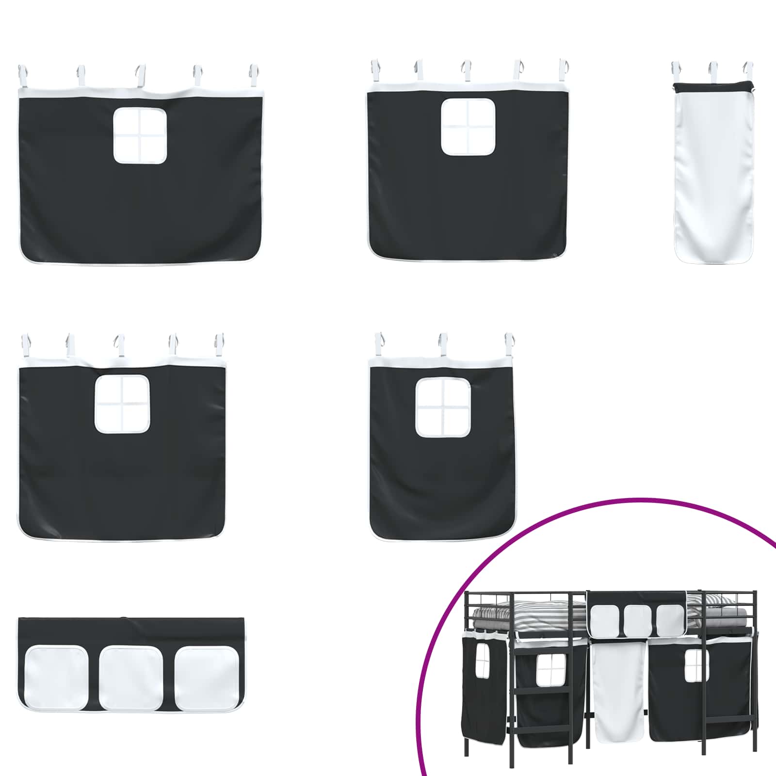 Estructura de Cama Alta para Niños con Cortinas Negro
