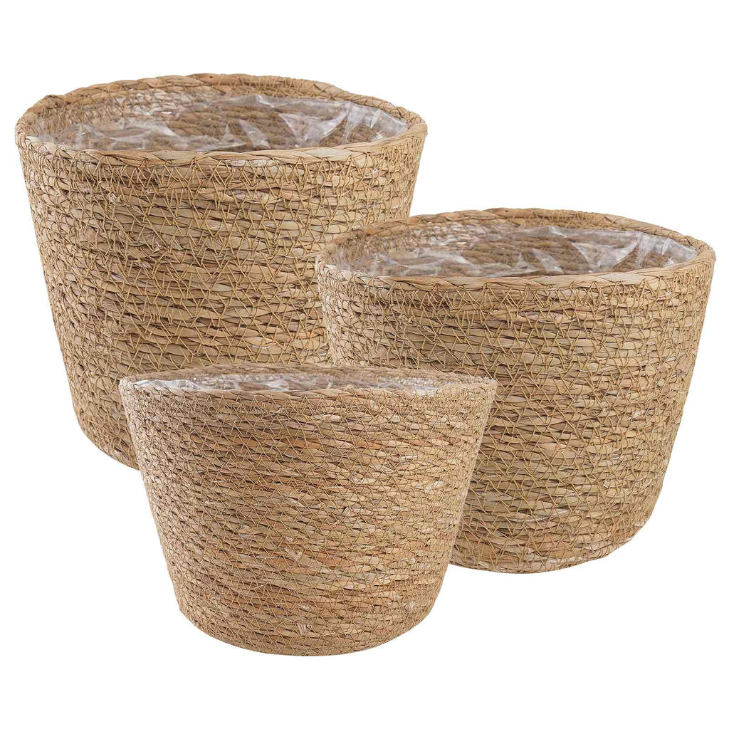 Cestas de plantas de hierba marina 3 pcs Natural Ø26 x 19 cm
