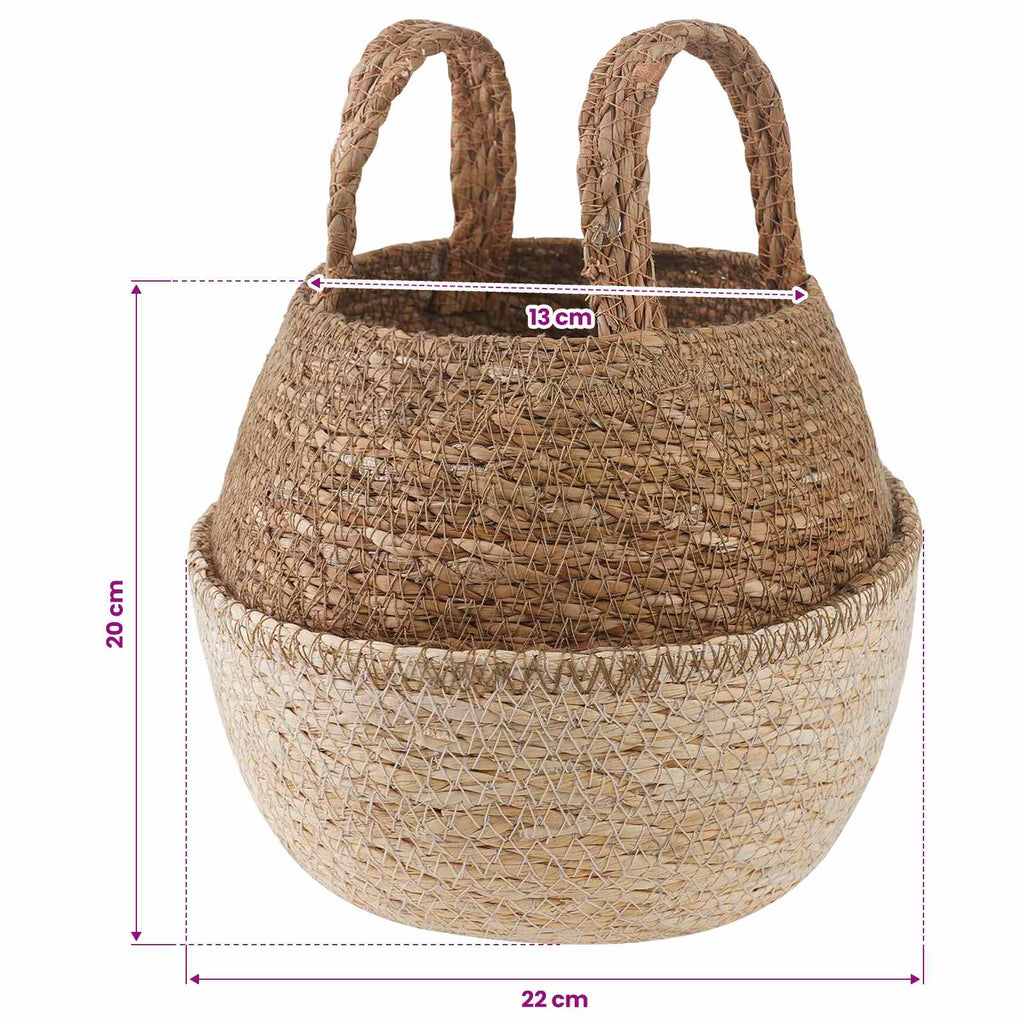 Maceta con asas 2 pcs Blanco Ø 22 x 20 cm 100% Hierba marina