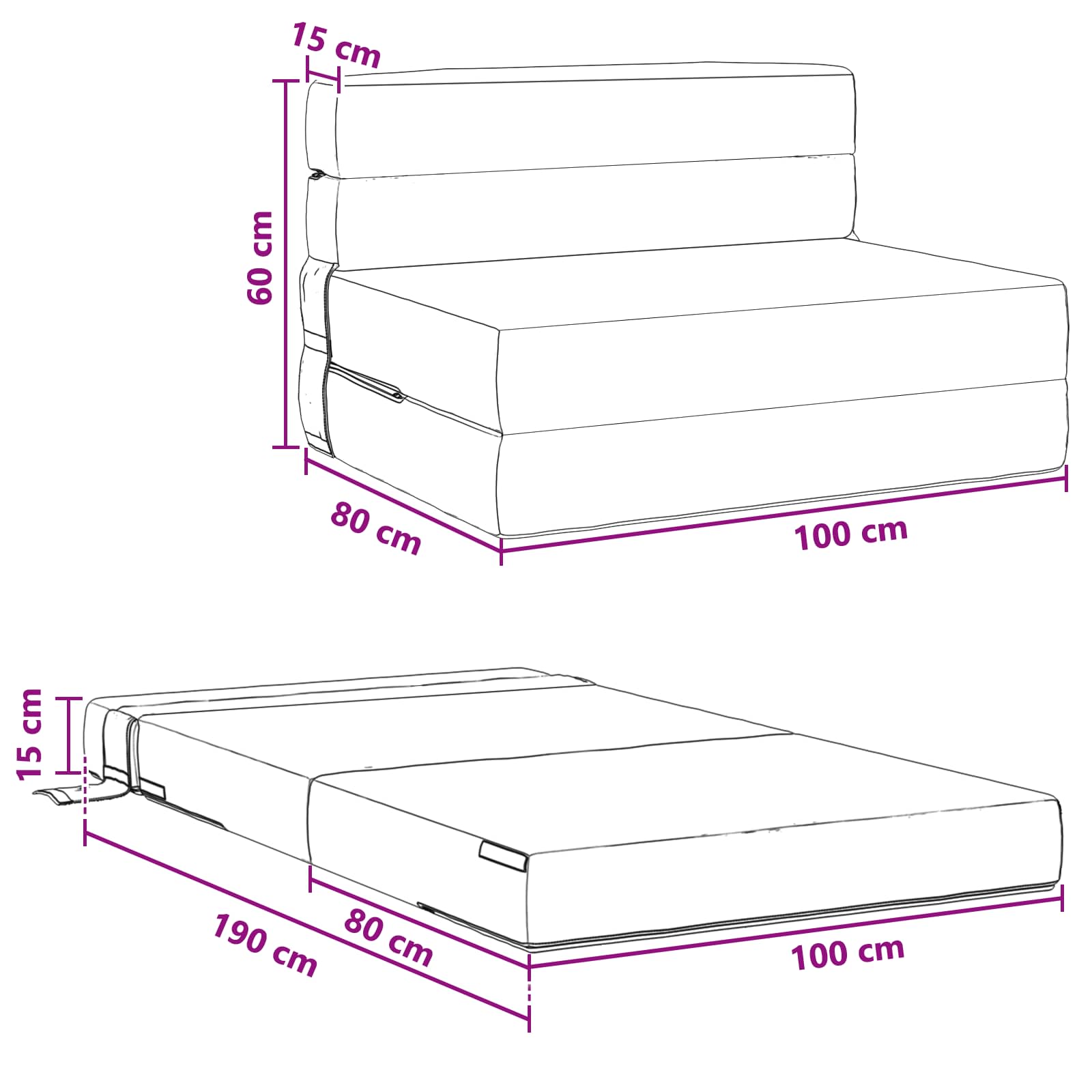 Sofá Cama Plegable Azul 100 x 80 x 60 cm Tela