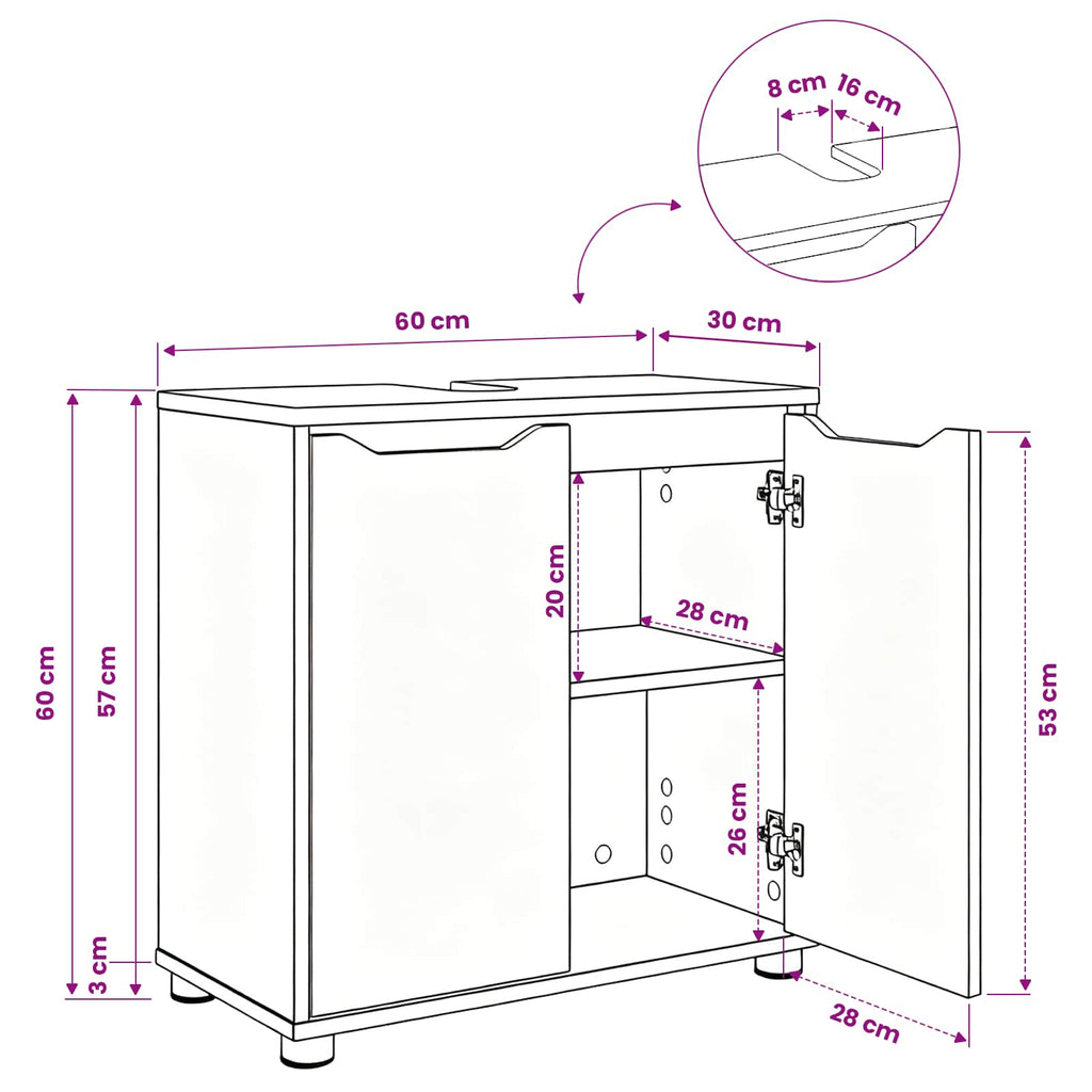 Armario para lavabo de baño con estante Manual 60 x 30 x 60 cm