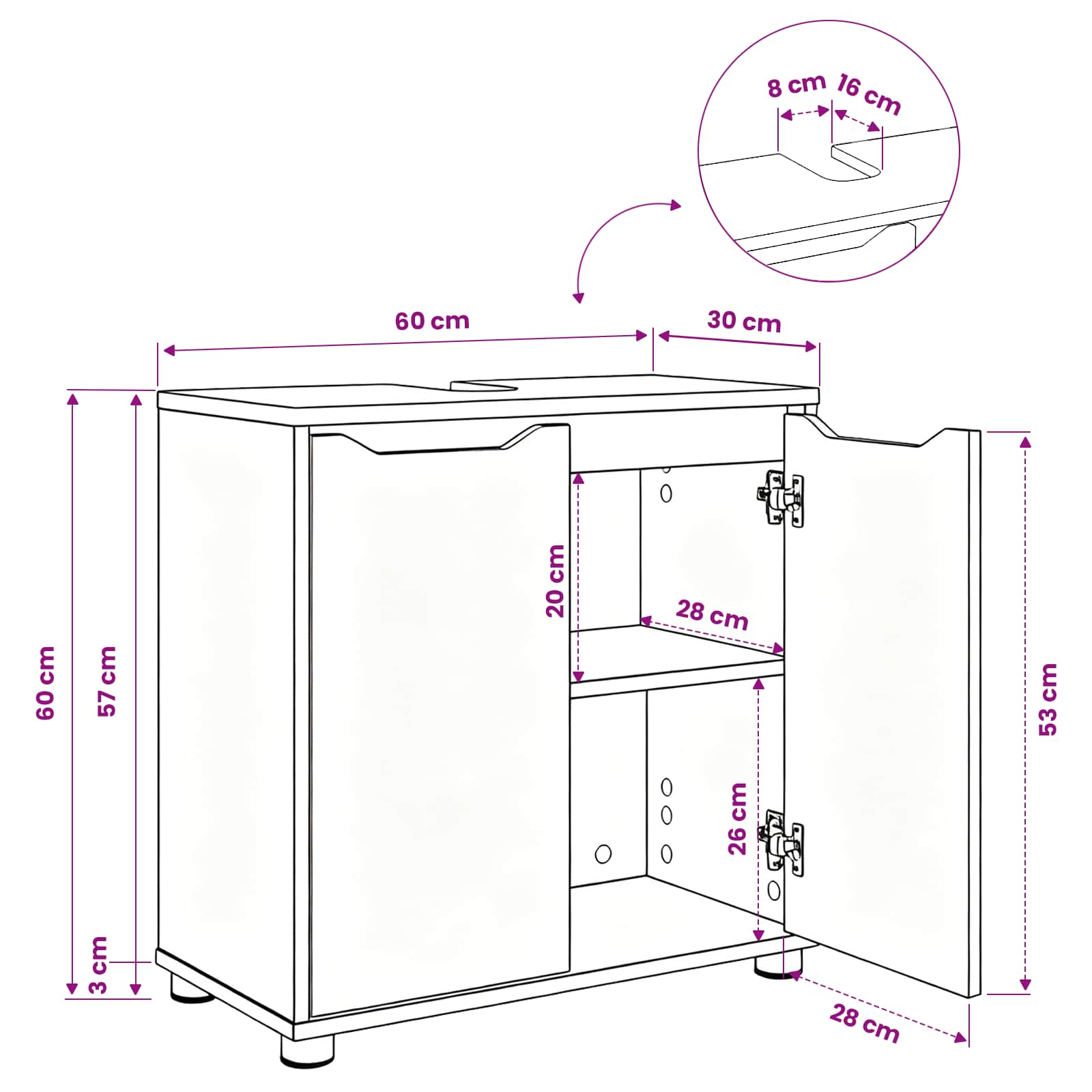 Armario para lavabo de baño con estante Manual 60 x 30 x 60 cm