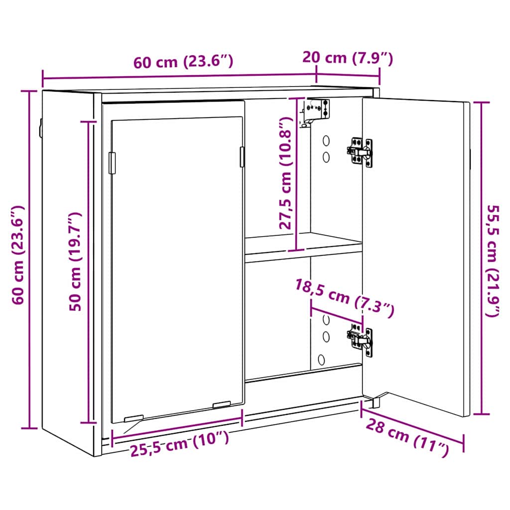 Armario con espejo de baño 60 x 20 x 60 cm Madera contrachapada
