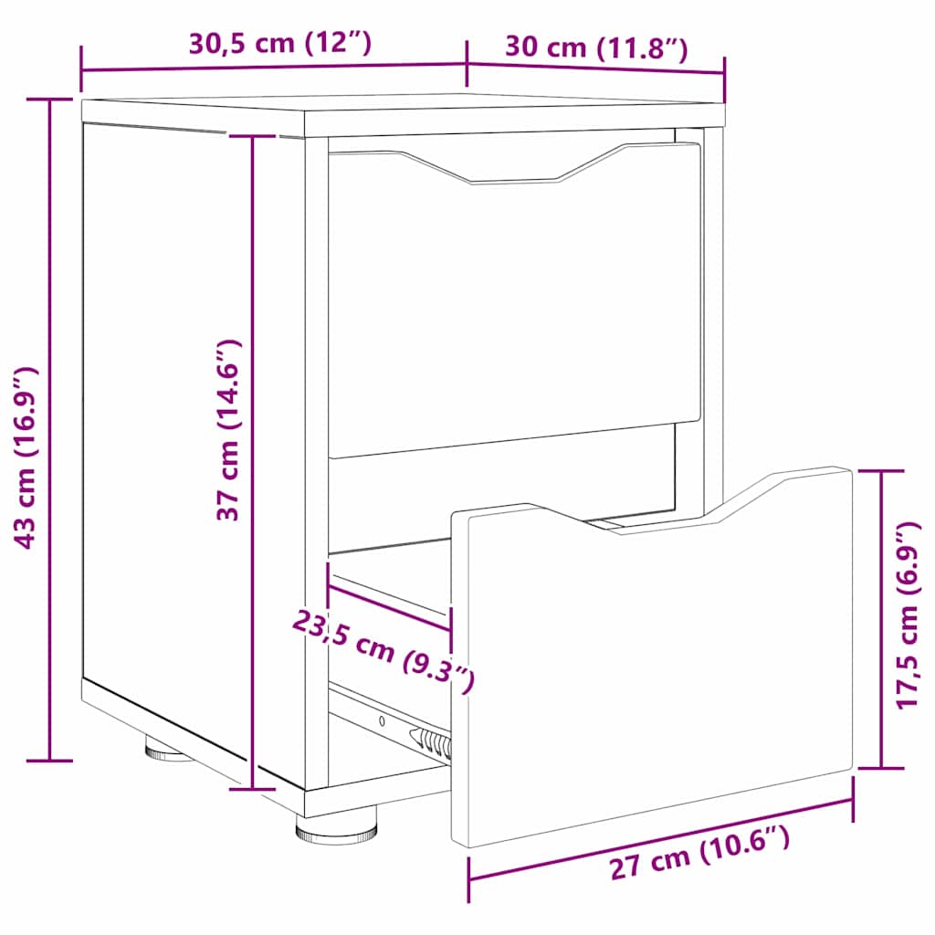 Mesa de Noche brillante 30,5 x 30 x 43 cm Madera contrachapada