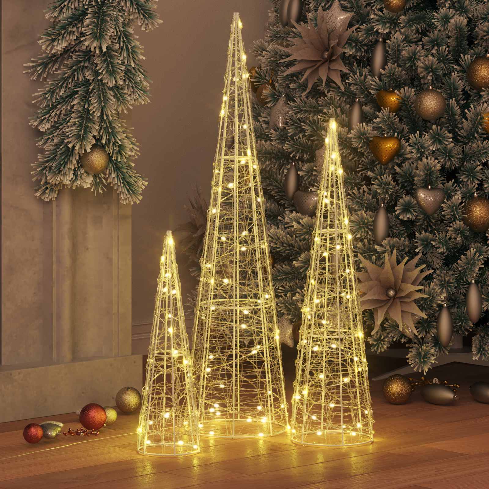 Árbol de Navidad 3 pcs cálido 20 x 20 x 80 cm Acrílico