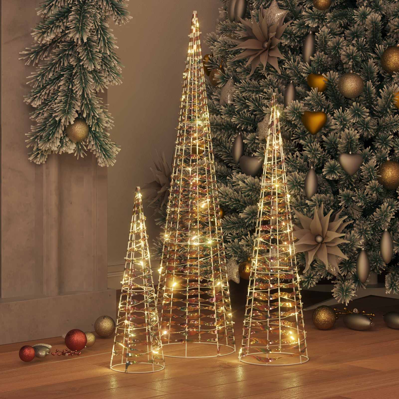 Árbol de Navidad con 90 LED 3 pcs cálido 20 x 20 x 80 cm PET