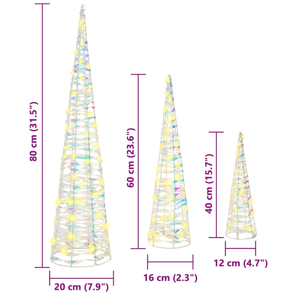 Árbol de Navidad con 90 LED 3 pcs cálido 20 x 20 x 80 cm PET