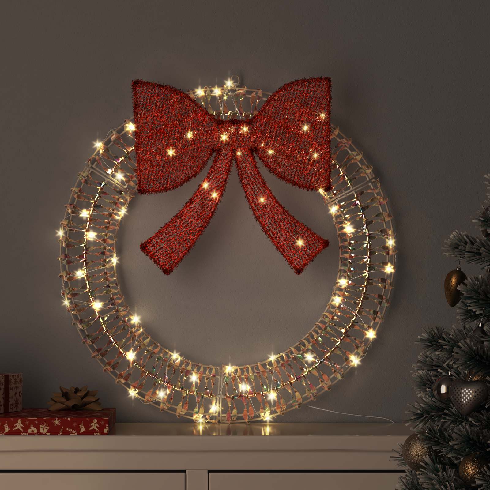 Wreath with 150 warm LEDs 121 x 121 x 10 cm PET