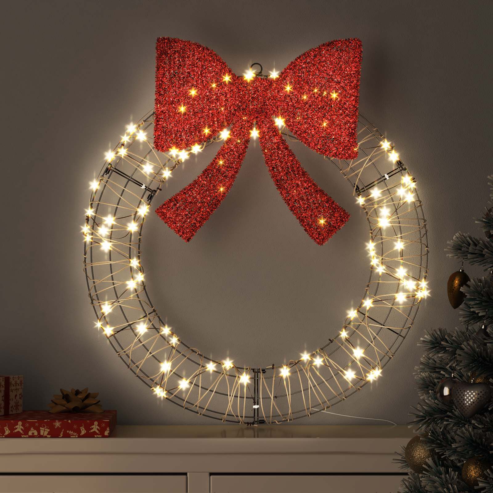 Wreath with 150 warm LEDs 121 x 121 x 10 cm PET