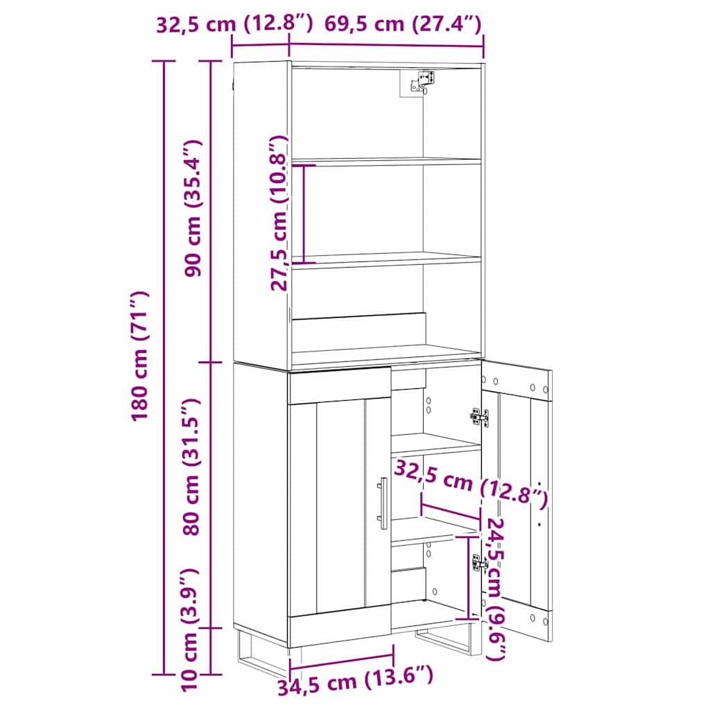 Aparador alto 2 pcs Madera vieja Madera de ingeniería