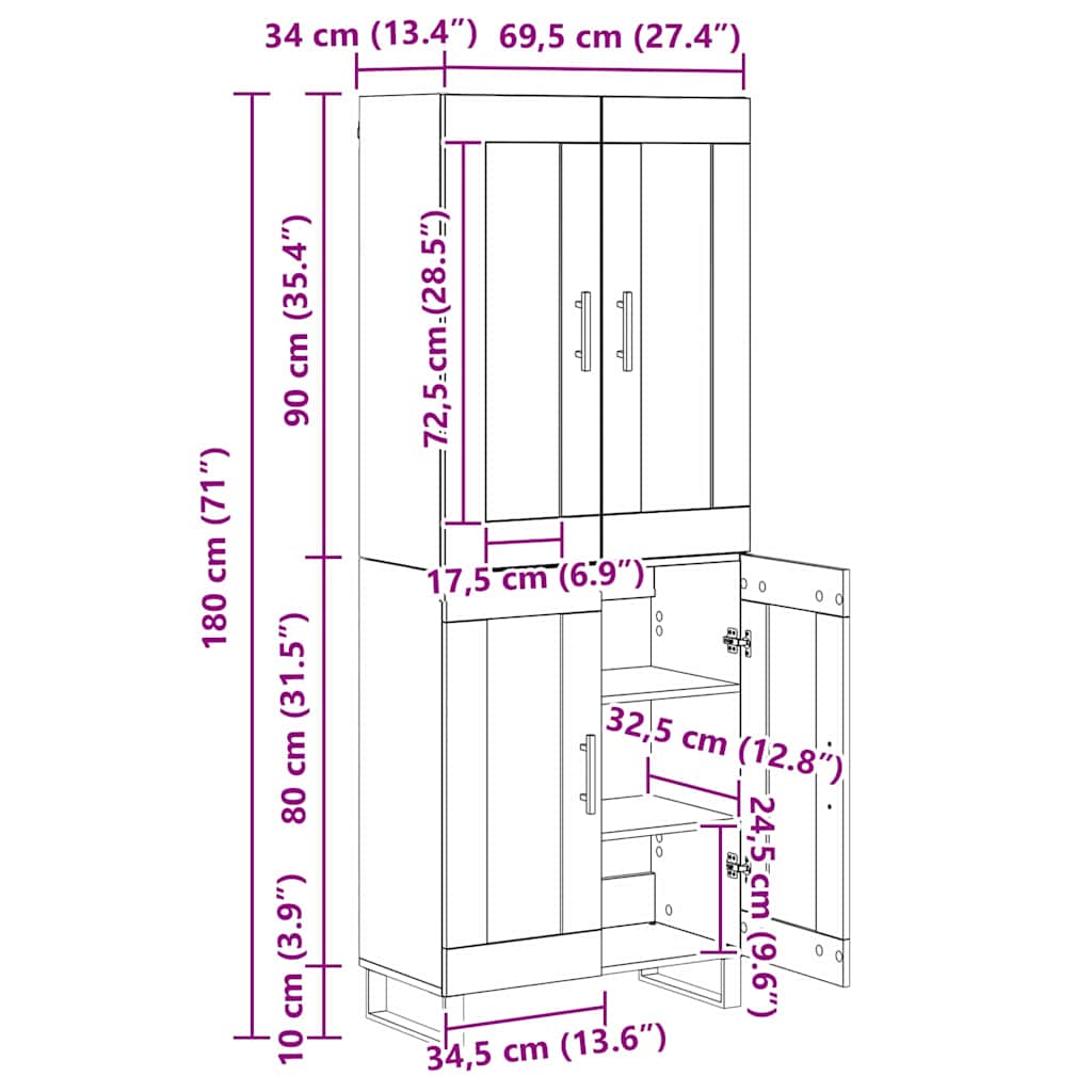 Aparador alto 2 pcs Madera envejecida