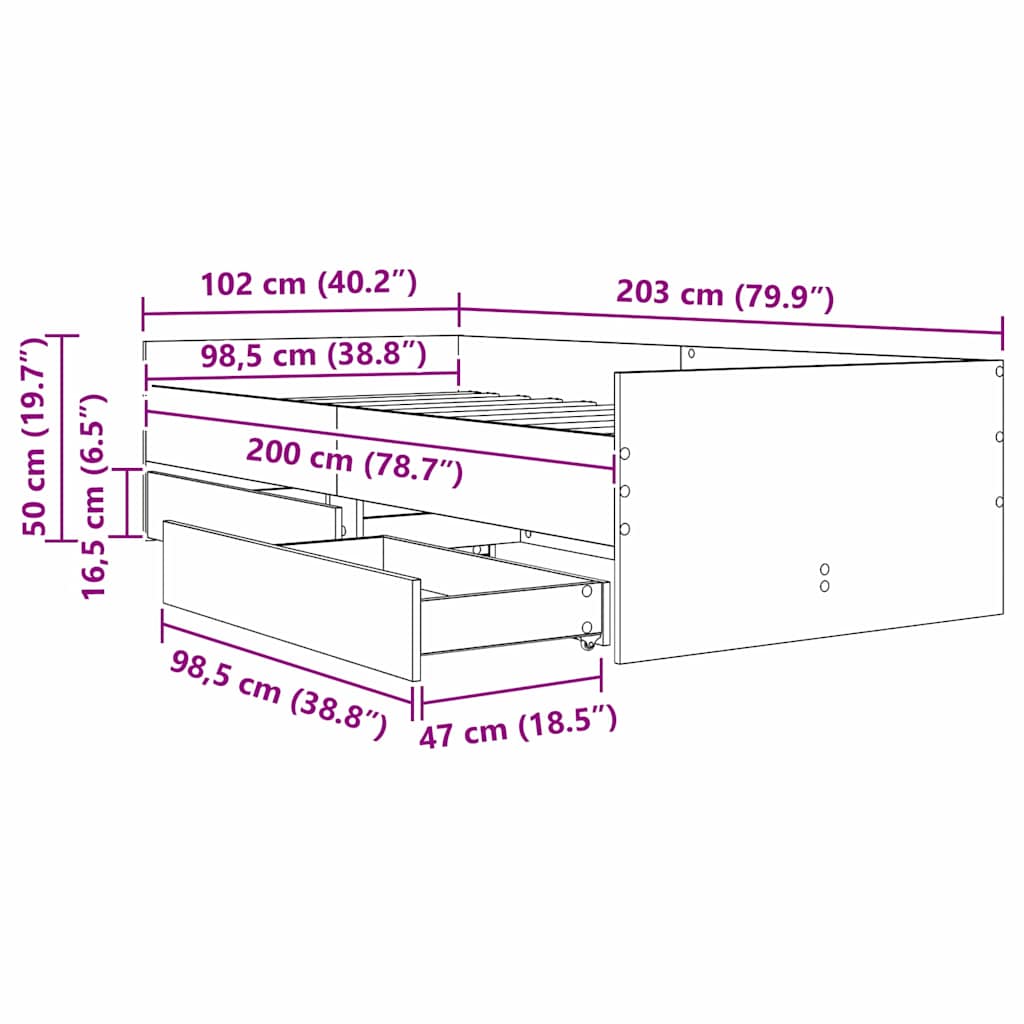 Estructura de cama con cajón Madera envejecida 100 x 200 cm