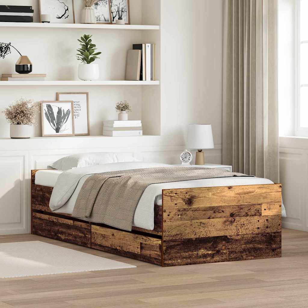 Estructura de cama con cajón Madera envejecida 100 x 200 cm