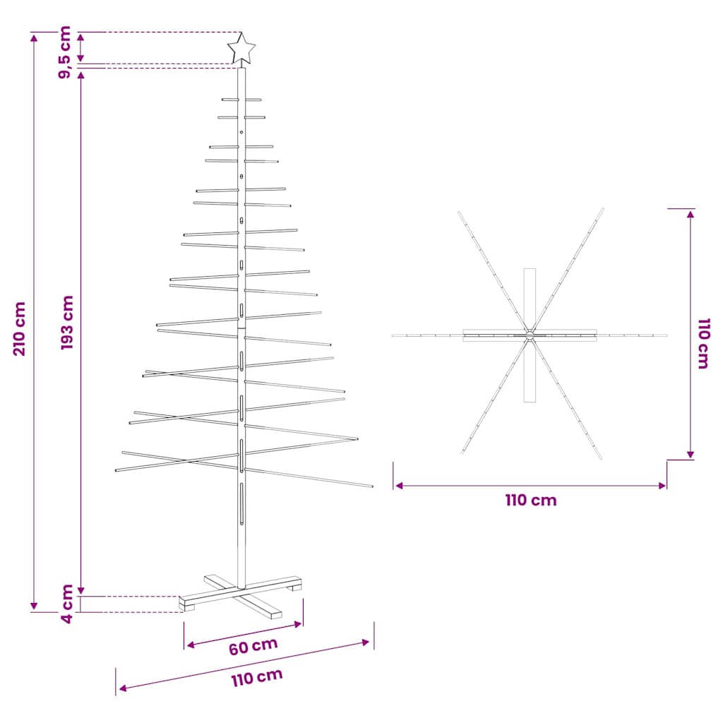 Árbol de Navidad de madera con soporte Marrón 210 cm Bambú